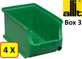 4 x Magazijnbak - grijpbak - stapelbak Allit - ProfiPlus Box 3 - 2,4 L - PP - groen