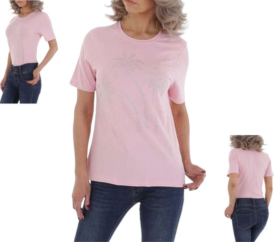Glo-story t-shirt glitter palmbomen roze XL/42