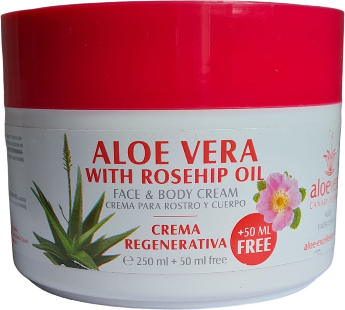 Goedkoopste Aloe Excellence | Crème Aloe Vera Met Rozenbottelolie | Lichaam- En Gezicht | Canarische Eilanden | Hoge Kwaliteit | 300ml