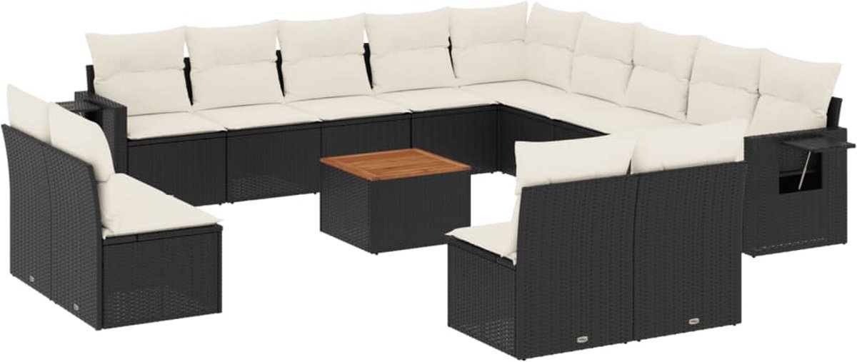 vidaXL 14-delige - Loungeset - met - kussens - poly - rattan - zwart