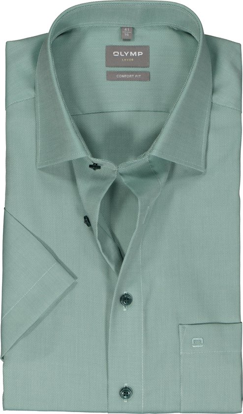 OLYMP comfort fit overhemd - korte mouw - structuur - groen - Strijkvrij - Boordmaat: 46