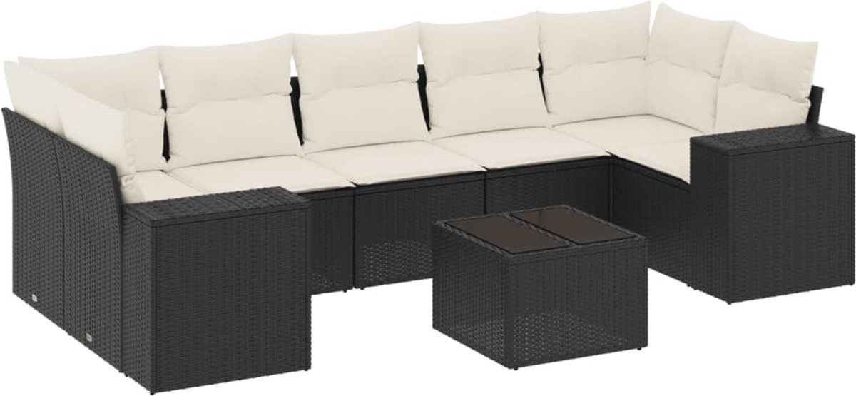 vidaXL 8-delige - Loungeset - met - kussens - poly - rattan - zwart