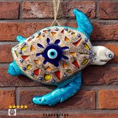 Handgemaakte Keramische Schildpad met Boze Oog Motief - HEDOKunst Keramiek