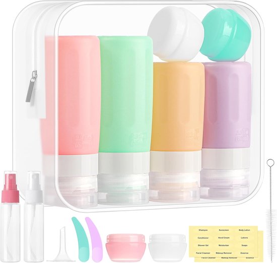 Lot De 16 Flacons De Voyage En Silicone – Multicolore – Réutilisables Et étanches