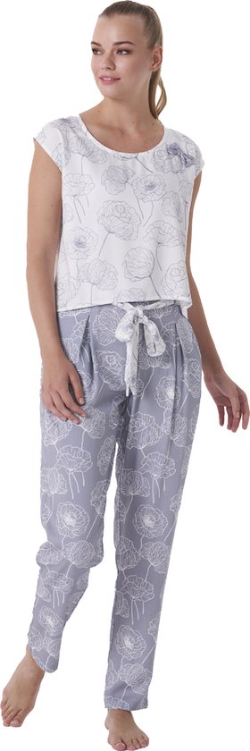 Feyza - Set pyjama pour femme, manches courtes, Grijs - L