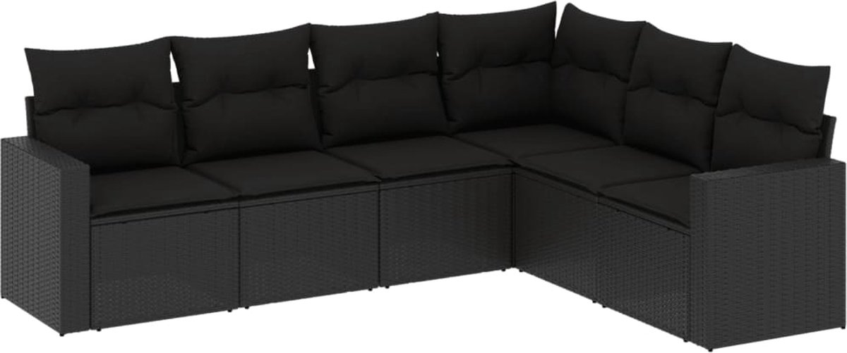 vidaXL 6-delige - Loungeset - met - kussens - poly - rattan - zwart