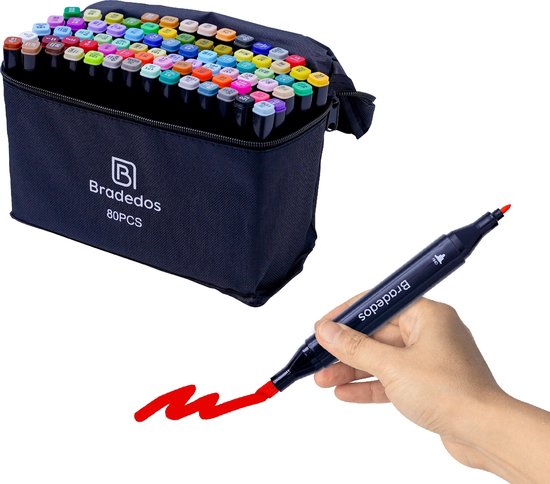 Bradedos® Stiften -Twinmarkers - Alcohol stiften - Markeerstiften - Dual Tip markers - 80 stuks