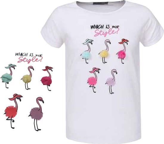 Glo-Story t-shirt flamingo's wit 104