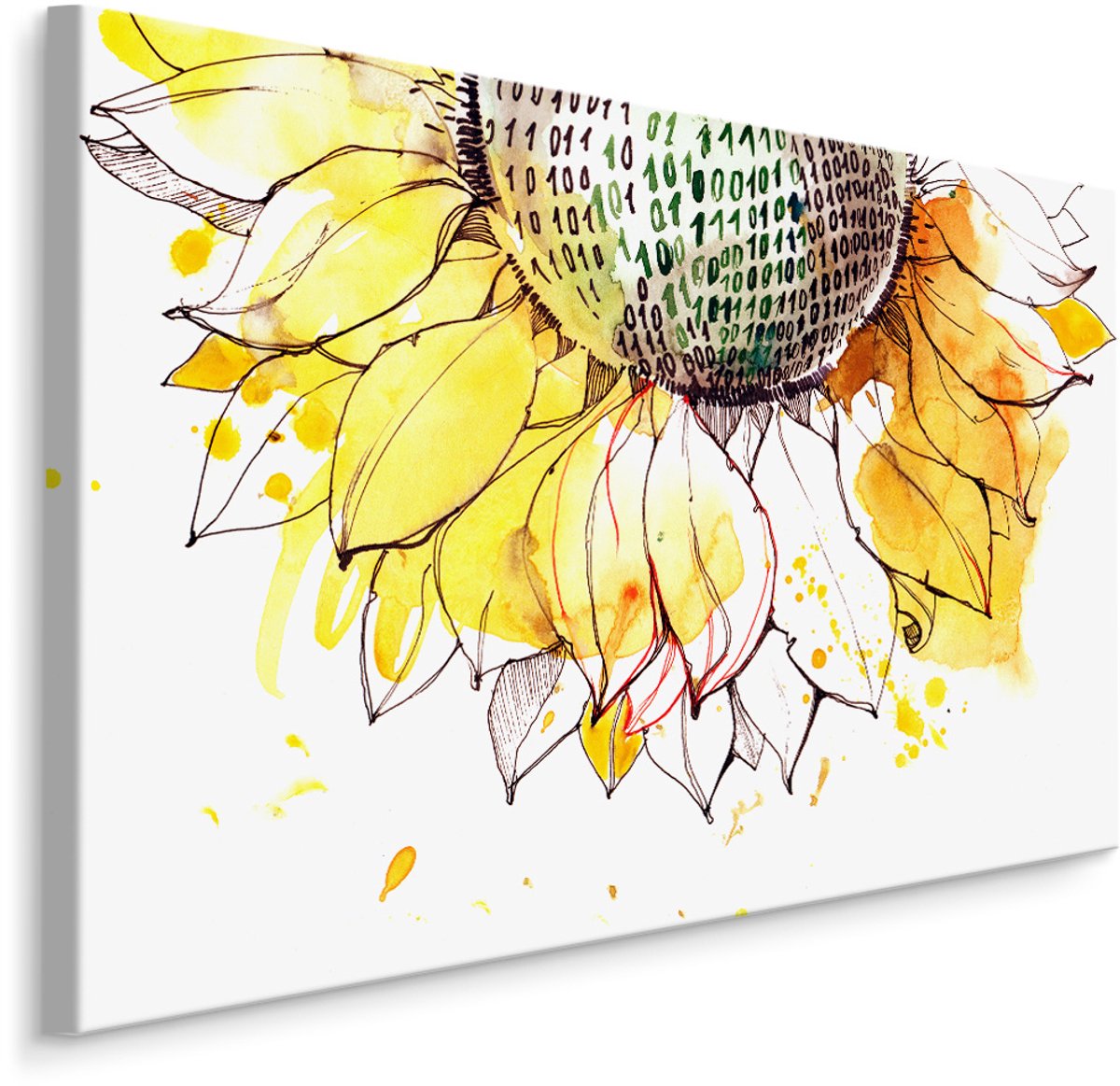 karo-art Schilderij - Geschetste zonnebloem (print op canvas), premium print Multikleur