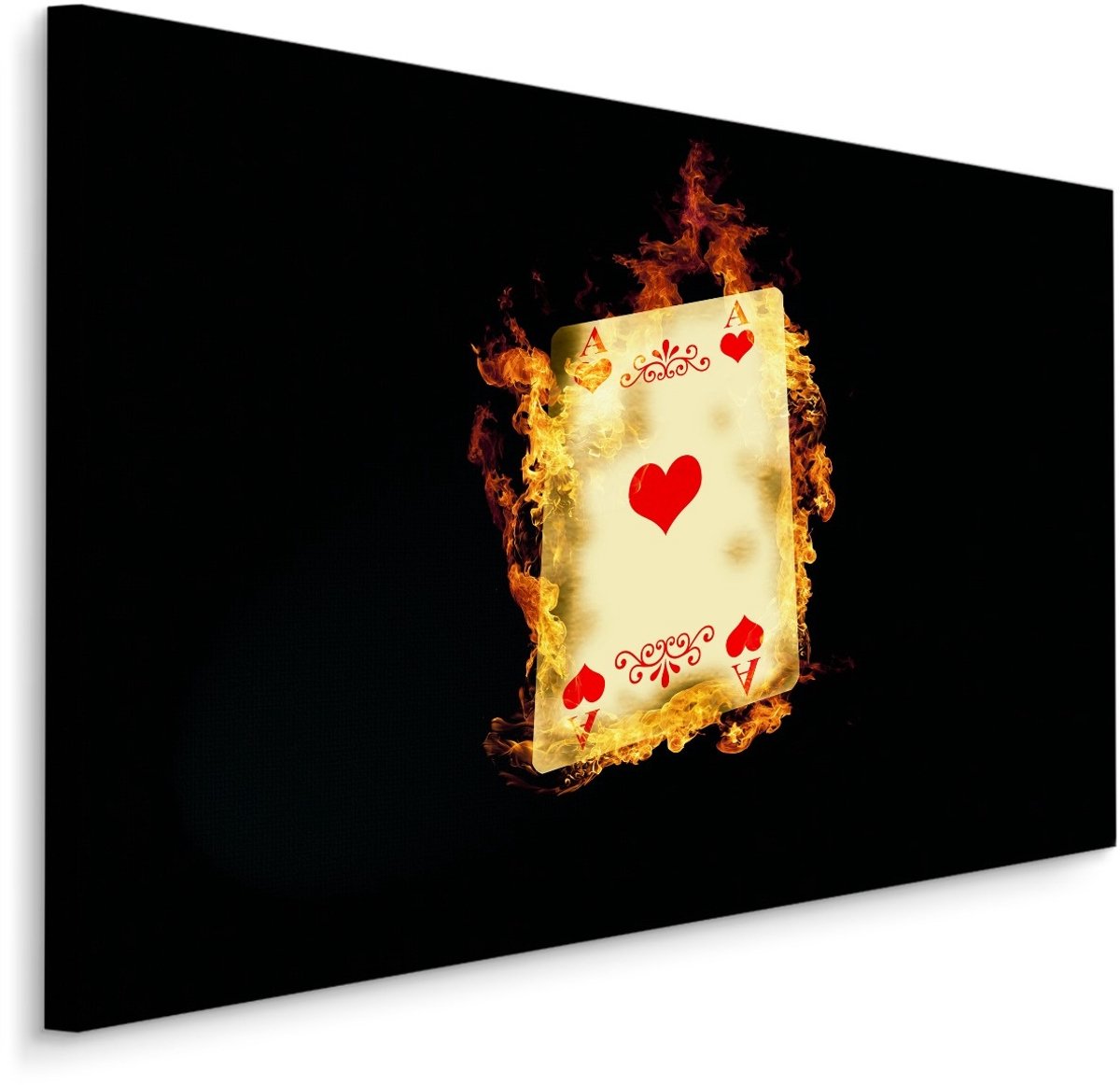 karo-art Schilderij - Harten Aas in vlammen, speelkaart, premium print Multikleur