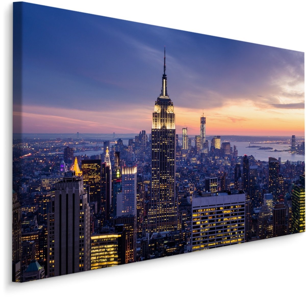 karo-art Schilderij - Empire Stade Building, new York bij Nacht, 5 maten Multikleur