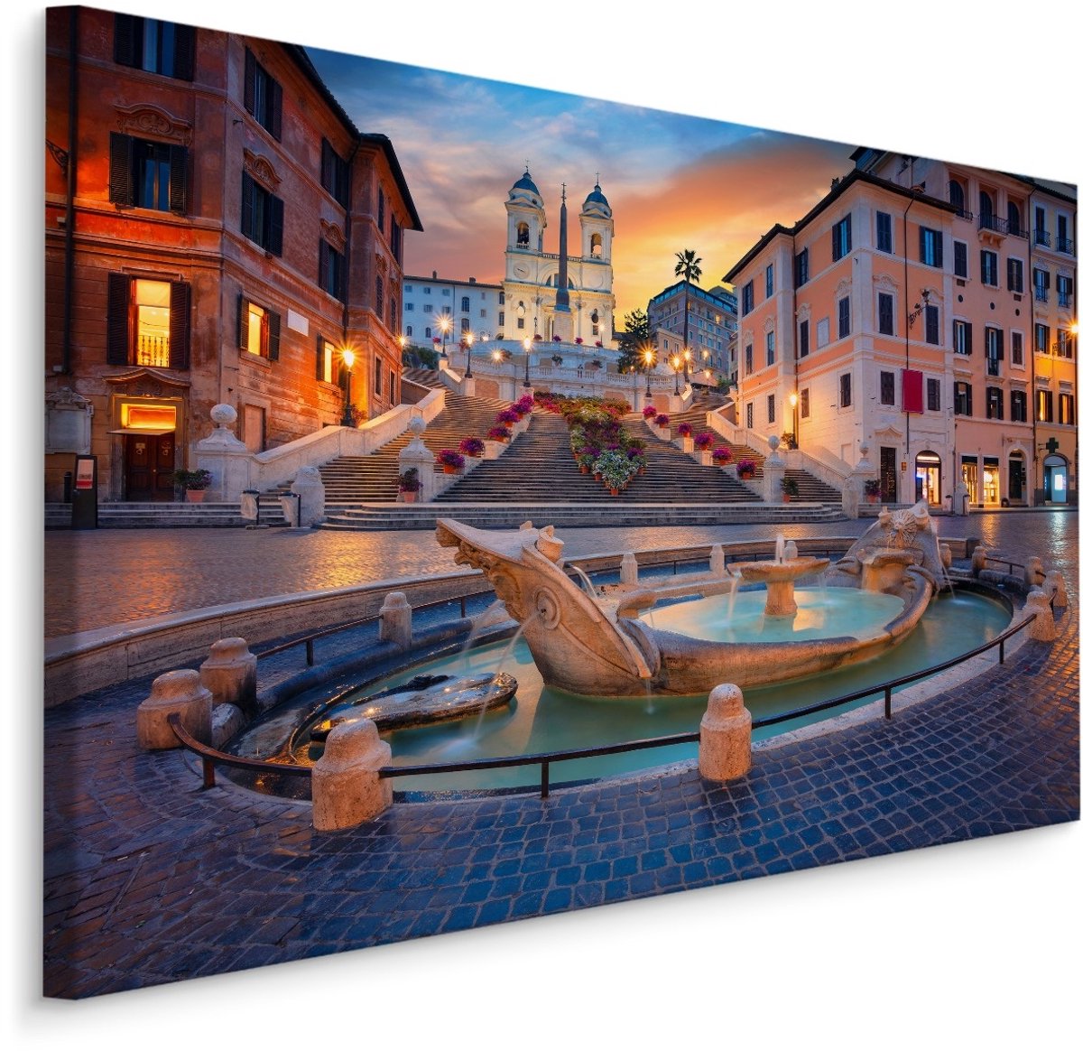 karo-art Schilderij - De Spaanse Trappen, Rome Italië, Premium Print Multikleur