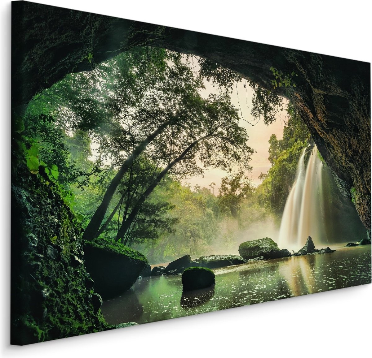karo-art Schilderij - Waterval in Thailand, premium print Multikleur