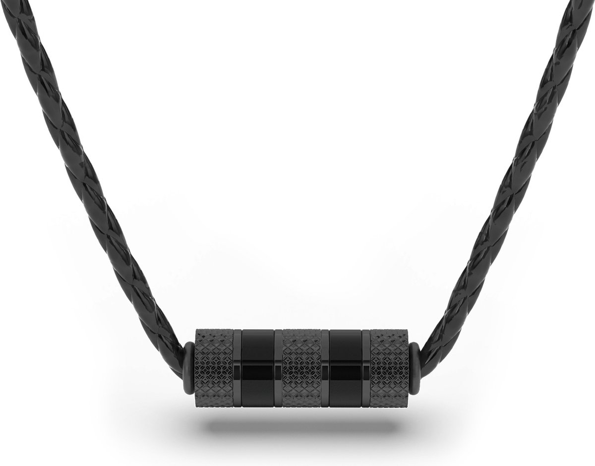 SERASAR Leren Herenketting [Solid], Zwart 50cm, Gevlochten Halsband