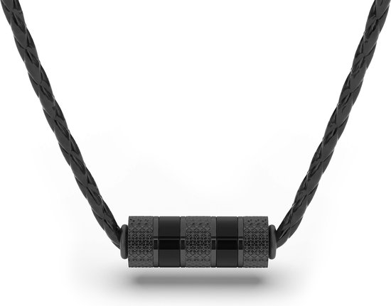 SERASAR Leren Herenketting [Solid] - Zwart 50cm - Gevlochten Halsband