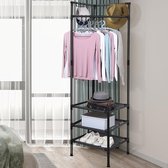 Kapstok - vrijstaande kapstok met 3 planken- industriële kledingstandaard voor toegang- hal, slaapkamer- 185 x 50 x 50 cm- Zwart