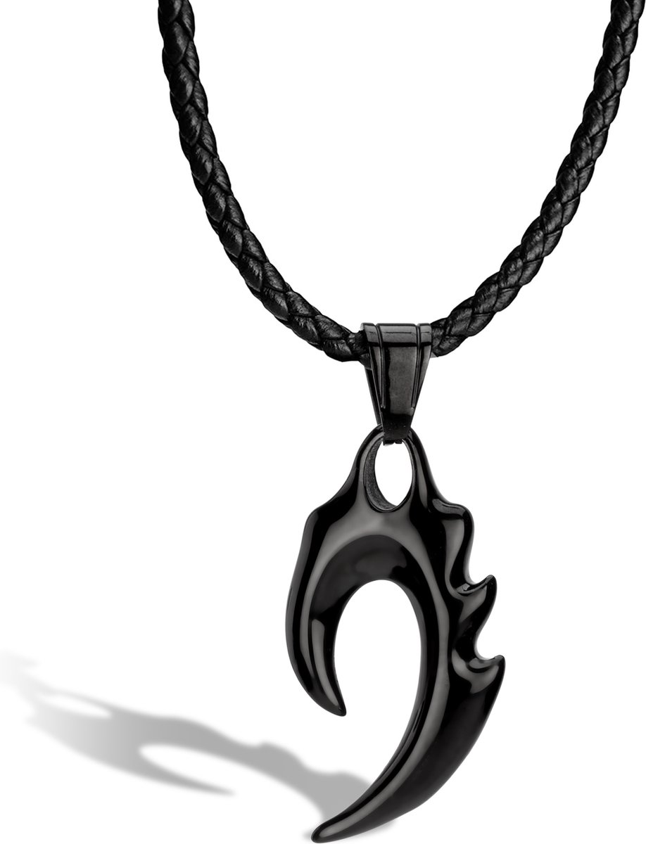 SERASAR Leren Herenketting [Flame], Zwart 50cm, Gevlochten Halsband