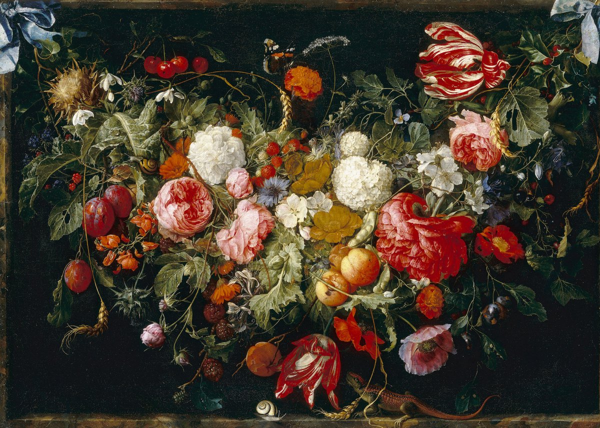 karo-art Poster - Slinger van bloemen en fruit, Jan Davidsz de Heem , Premium Print, stevig verpakt in kartonnen rolkoker Multikleur