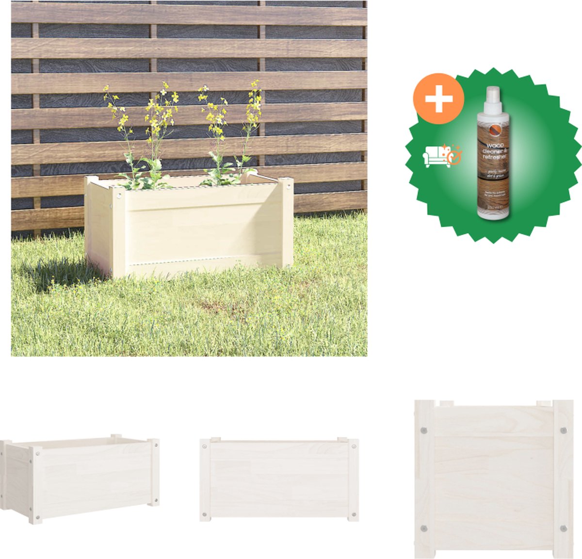 VidaXL Plantenbak 60x31x31 cm massief grenenhout wit Bloempot Inclusief Houtreiniger en verfrisser