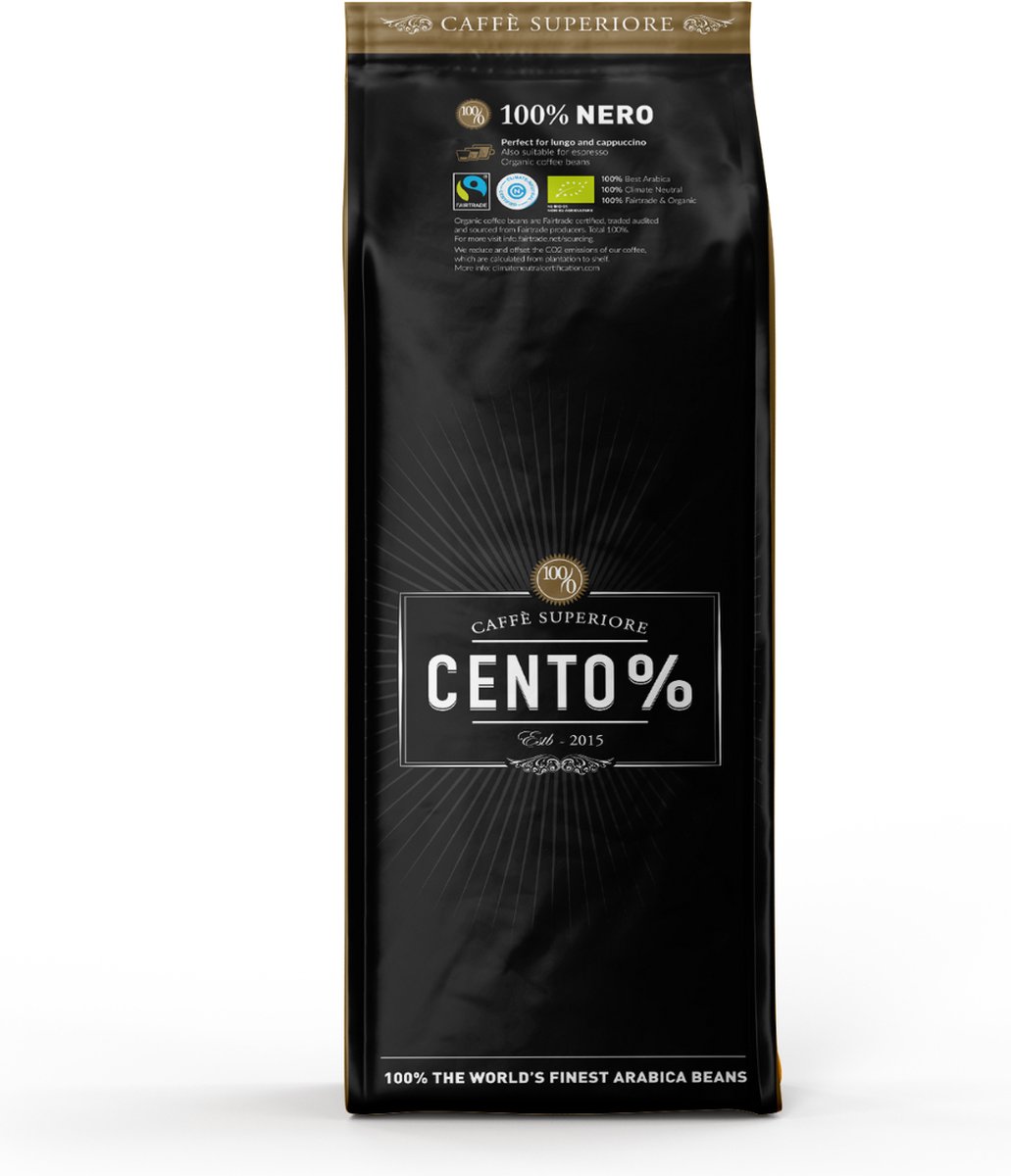 Cento% Nero - Donker gebrande koffiebonen - 750 gram - Biologisch & Fairtrade - 100% Arabica