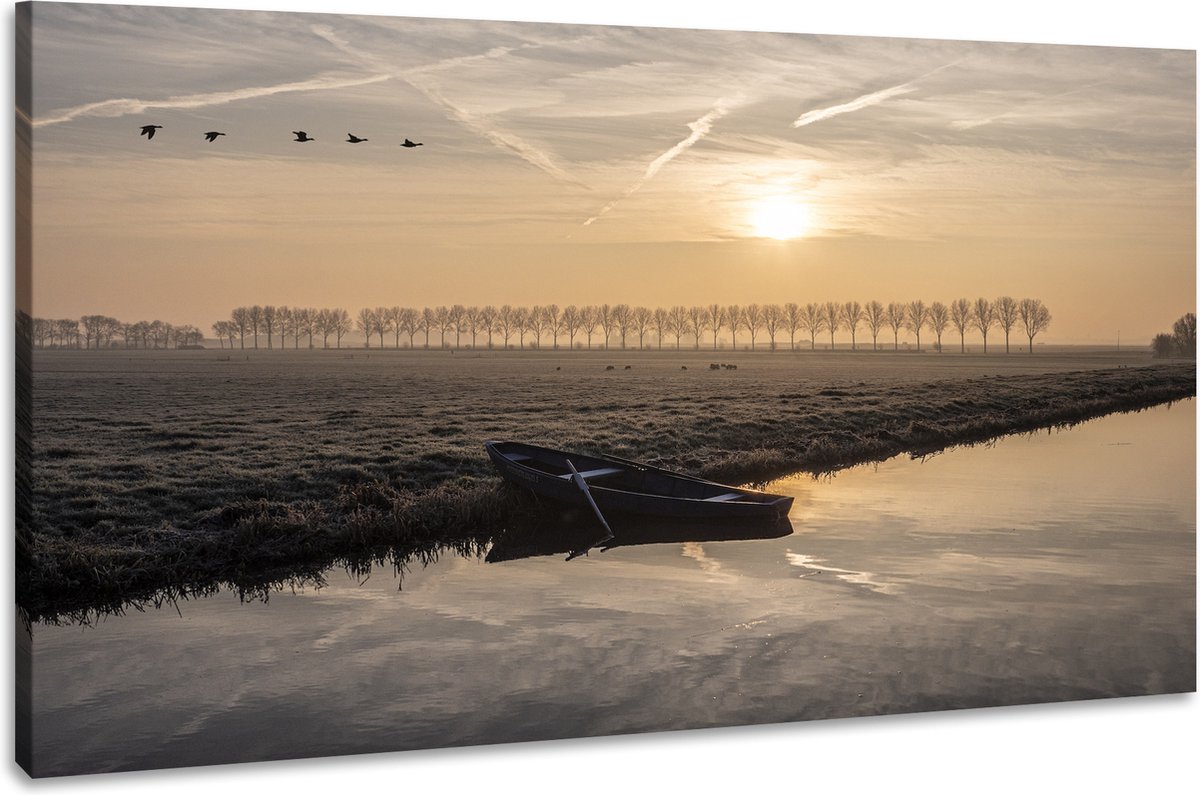 karo-art Schilderij -Ochtend in de Polder, 100x70cm, premium print, wanddecoratie Multikleur