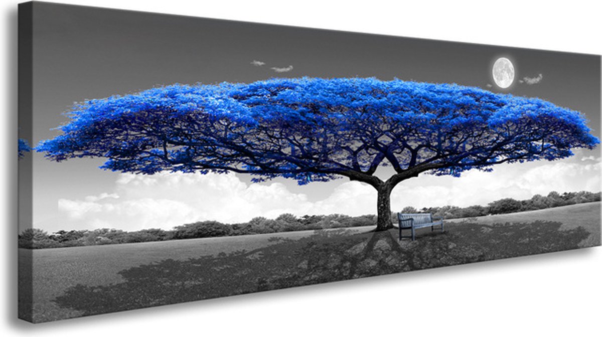 karo-art Schilderij - Blauwe boom, 120x40cm. incl ophang haakjes Multikleur