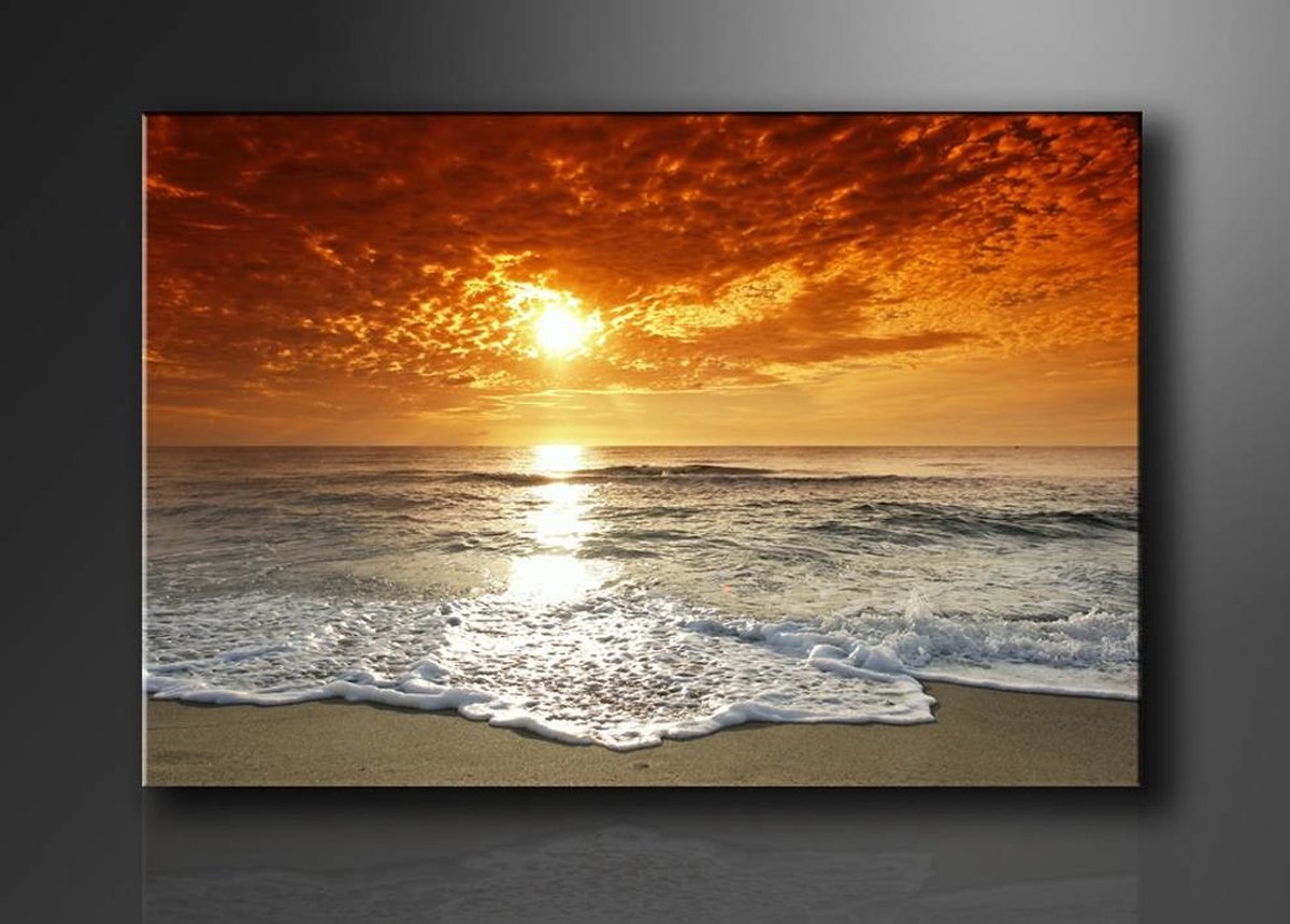 karo-art Schilderij - Strand Zee, Oranje, 80X60cm, 1luik Multikleur