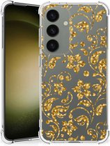 Smartphone hoesje Geschikt voor Samsung Galaxy S24 Hoesje Bumper met transparante rand Gouden Bloemen