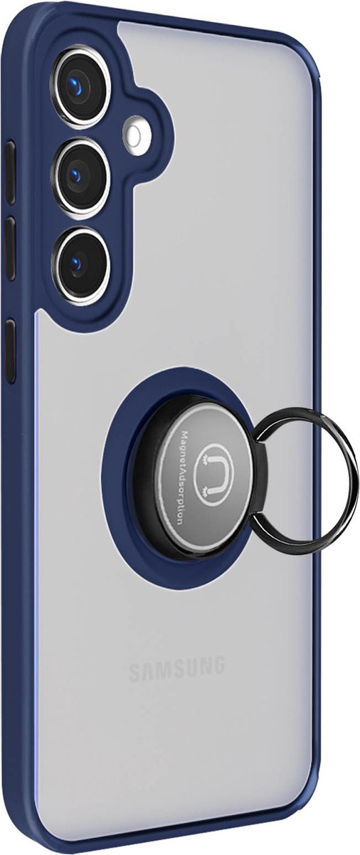 Avizar Case Geschikt voor Samsung Galaxy S24 Plus Metalen Ring Stand Functie, Nachtblauw