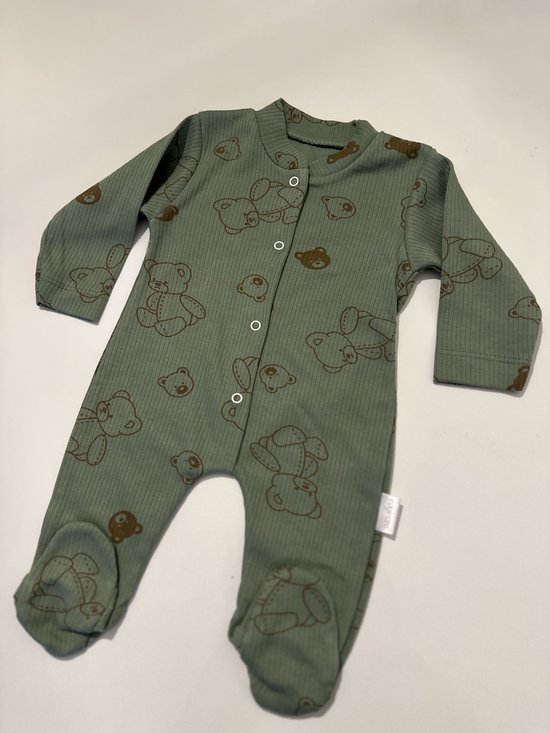 Babykleding, Baby jumpsuit, 0-9 maanden, Overslagpak, %100 Biologisch Katoen, Lange Mouwen met Voetjes, beren patroon