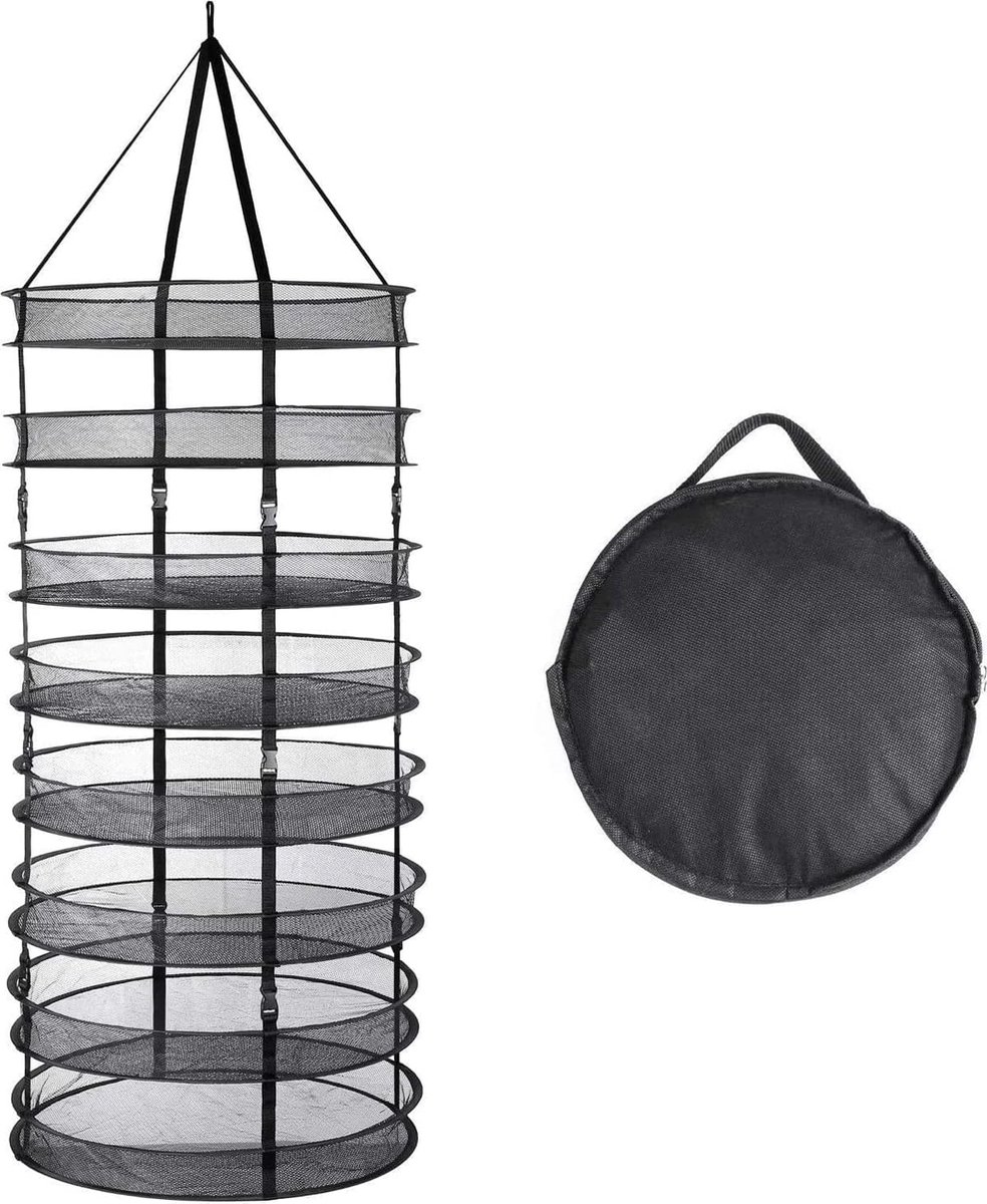 Goedkoopste 8 Lagen Mesh Hangend Droognet, Kruidendroger, Opvouwbaar Droognet met 60 cm Diameter voor Plant, Vis, Groenten, Bloemen, Droognet Kruiden (zwart