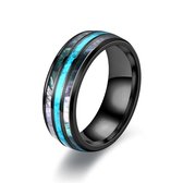 Walletstreet Wolfraam Band ring- RVS edelstaal-zwart met Turquoise kleur motief-voor mannen en vrouwen-cadeau-Ideale geschenk