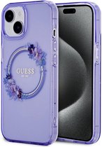 Guess Glossy Ring Back Case (MagSafe Compatible) - Apple iPhone 15 (6.1") - Paars