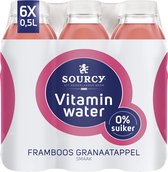 Water sourcy vitamin framboos/granaatap fles 500ml | Krimp a 6 fles x 500 milliliter | 6 stuks