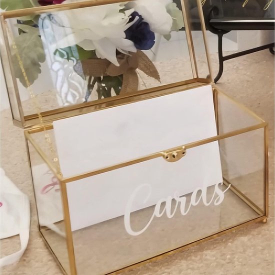 Homtone 26 cm Große Glas Hochzeit Kartenbox mit Schlitz und Schloss, Geometrisches Terrarium Gold Glaskasten, Vintage Präsentationsbox für Hochzeitsempfang, Tafelaufsatz