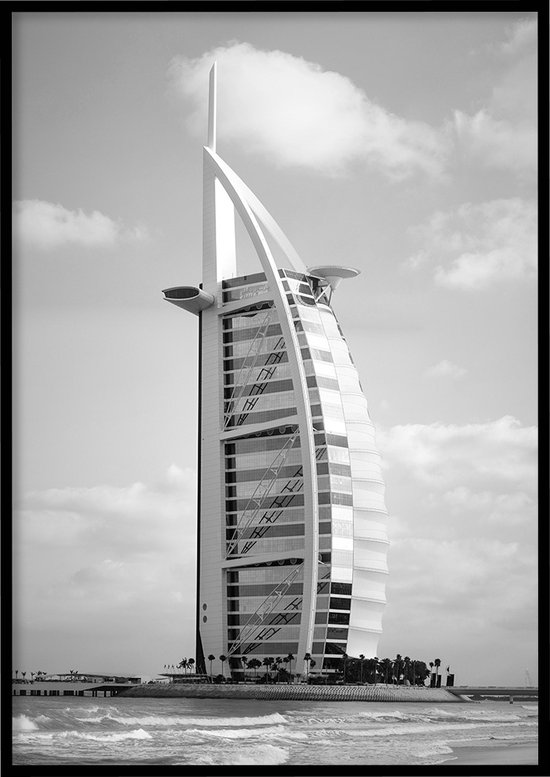 Poster Burj al Arab Dubai zwart-wit - Natuur poster - 50x70 cm - exclusief lijst - WALLLL