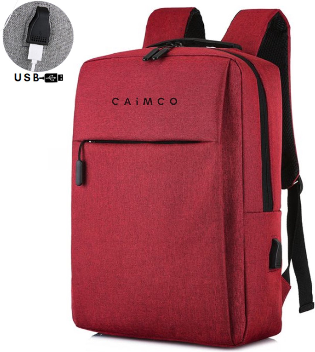 Rugzak - Caimco® Rood - Laptop Rugtas - Inclusief USB-aansluiting - Jongens - Heren - Dames - Travel Bag - Spatwaterdicht