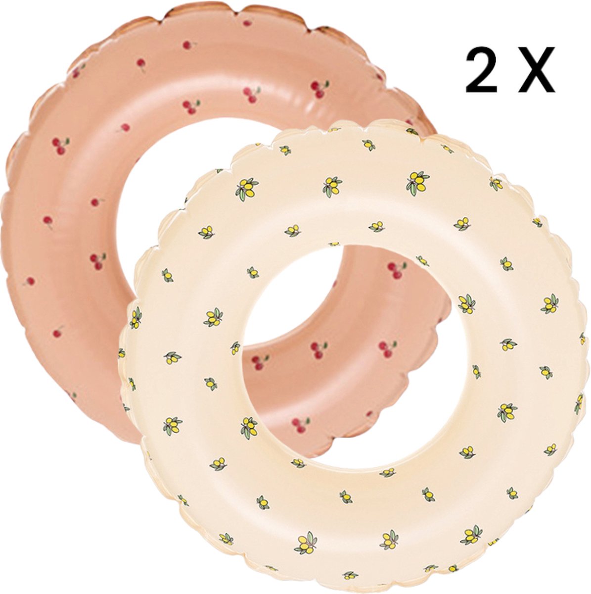 Set van 2 zwembanden Olijf + kers 2 Opblaasbanden 2 Zwembanden voor kinderen Pastel Opblaasbaar Ø 70 cm