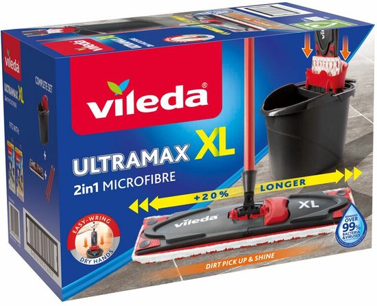 Vileda UltraMax XL - Complete set - Vlakke microvezelmop + emmer met pers
