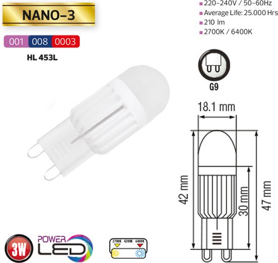 Nano-3 - LED Lamp - G9 Fitting - Dimbaar - 3W - Warm Wit 2700K - Melkwit | Vervangt 32W - set van 2 stuks