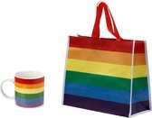 Regenboog mok en tas. Boodschappentas. Beker. Shopping bag. Rainbow