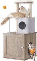 Krabpaal Met Kattenbakkast, 2-İn-1 Moderne Kattenboom, 118 Cm Hoog, 2 Krabzuilen, Knuffelhol, Wasbare Kussens, Greige