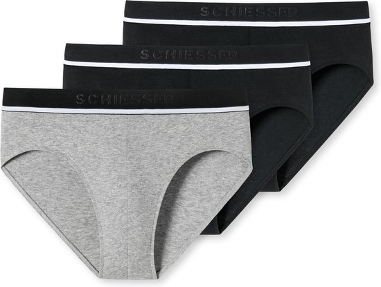 Schiesser Heren Rio Slip Organic - 3 pack - Zwart - Zwart - Grijs Melange - Maat S