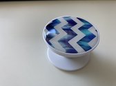 Popsocket - telefoon grip – leuk design - blauw-wit gestreept - slimme houvast voor je smartphone - met 3M plak sticker