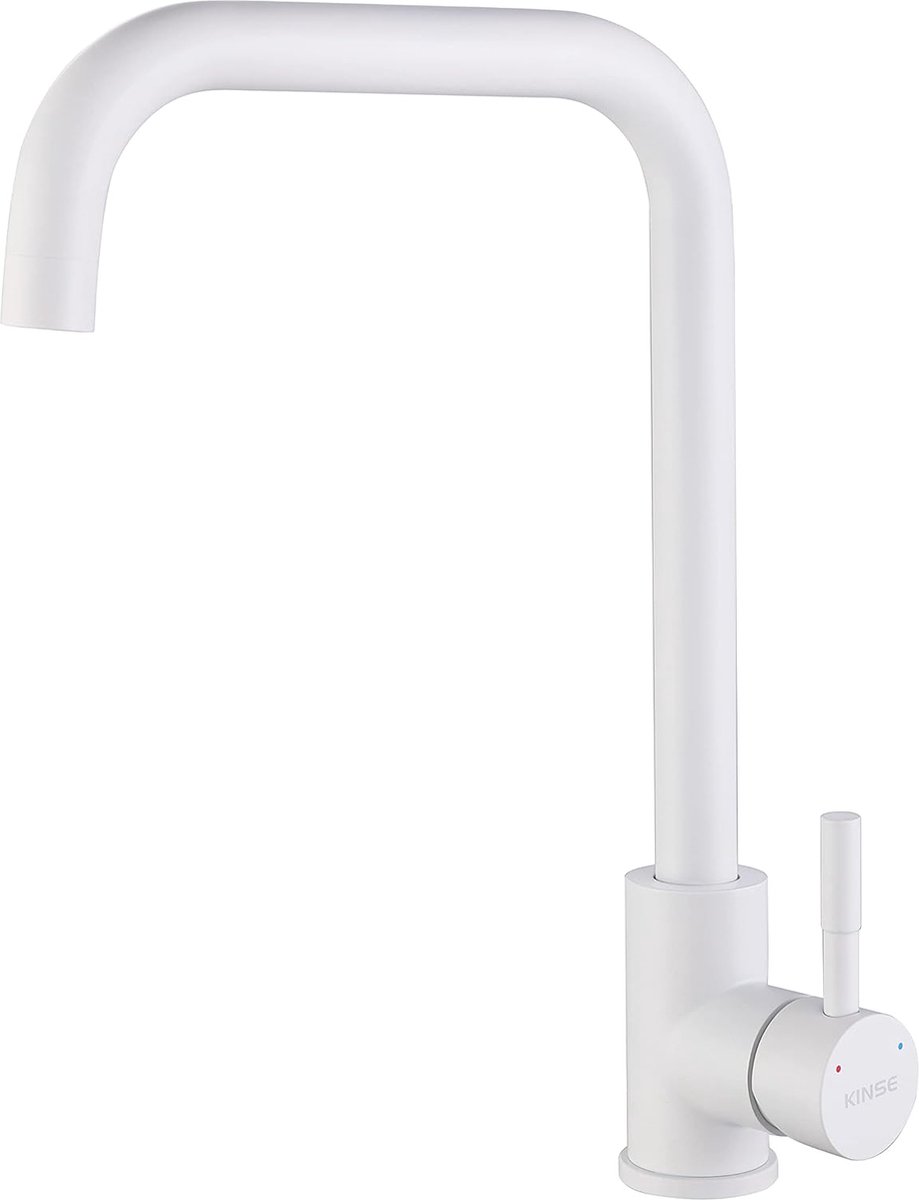 Eengreeps keukenkraan roestvrij staal | 360° draaibare spoelbakarmatuur | hogedruk waterkraan keuken | wit