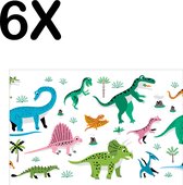 BWK Textiele Placemat - Dino - Dinosaurus - Getekend - Vrolijk - Voor Kinderen - Set van 6 Placemats - 45x30 cm - Polyester Stof - Afneembaar