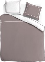 Luxe dekbedovertrek doubleface - Egyptisch percal katoen - 140x200/220 - taupe/wit