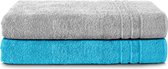 Komfortec Set van 2 Handdoeken 80x200 cm, 100% Katoen, XXL Saunahanddoeken, Saunahanddoek Zacht, Grote badstof, Sneldrogend, Zilvergrijs&Turquoise.