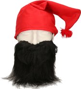 Kabouter/dwerg verkleed set - kaboutermuts rood met zwarte baard - polyester - volwassenen