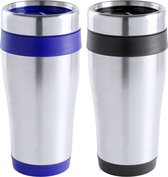 Tasses chauffantes/tasses à café/tasses isothermes - 2x pièces - acier inoxydable - noir et bleu - 450 ml